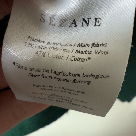 SEZANE Sami Jumper Sweater Ribbed Cropped Merino Wool Organic Cotton Green S - Picture 6 of 8